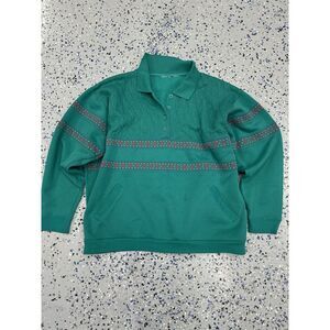 Vintage Teal Aztec Sweater 1/4 Button Rare Unbranded XL‎ Men's Cotton